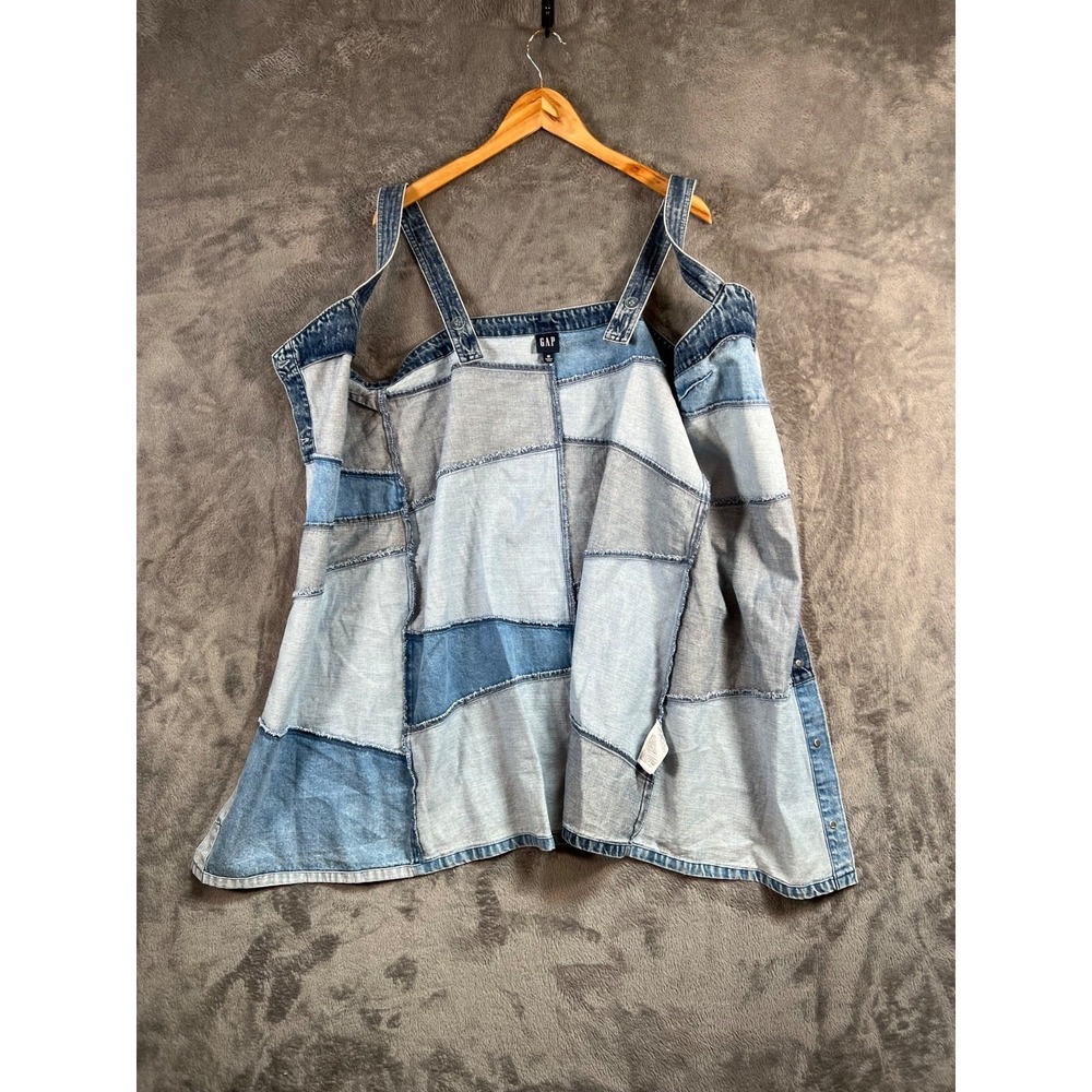 GAP Patchwork Denim Mini Dress Medium Button Up 100% Cotton Light/Med/Dark - Picture 10 of 14